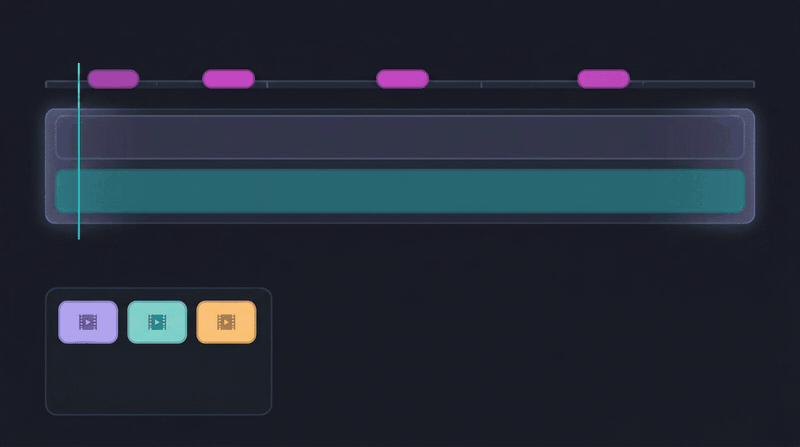 Three project clips laid between four markers, one clip per marker